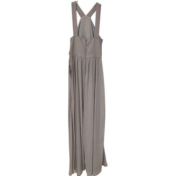 Lulus Criss Cross A-Line Chiffon Floor Length Dress Light Grey Medium NEW - Picture 3 of 8